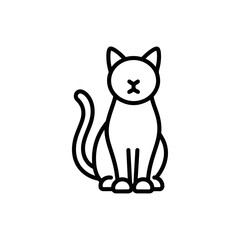 Simple Line Art Drawing of a Sitting Cat with Tail Curled, Minimalist Style, Black and White Icon