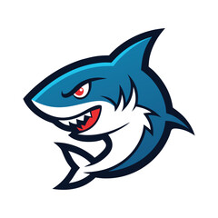 Angry shark head mascot logo with bold blue graphic style for creative branding Vector illustration
