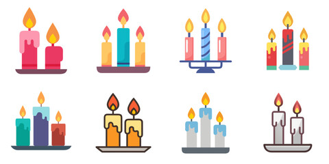 candles flat icons set. isolated on white background. Vector illustration.