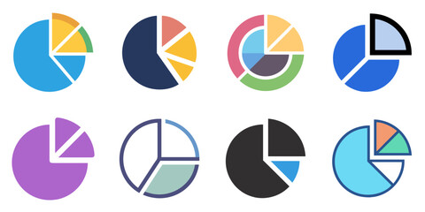 chart pie flat icons set. isolated on white background. Vector illustration.