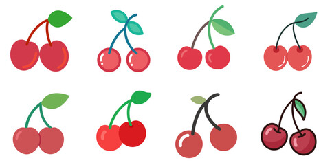 cherry flat icons set. isolated on white background. Vector illustration.