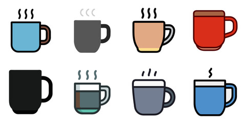 coffee mug flat icons set. isolated on white background. Vector illustration.