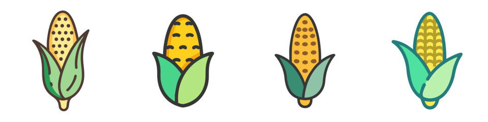 corn flat icons set. isolated on white background. Vector illustration.
