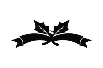 Christmas holly ribbon silhouette festive holiday decoration design Vector illustration