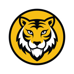 Fierce tiger head mascot logo in bold circle emblem for dynamic branding Vector illustration
