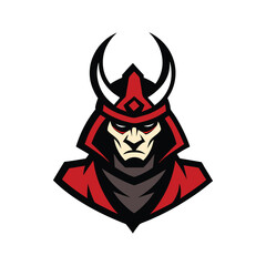 Samurai warrior mascot logo with bold red themed character design Vector illustration