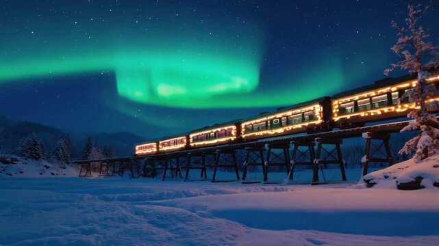 Christmas train transporting gifts from the North Pole.