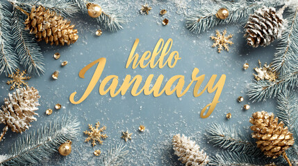 Festive new year composition with bold golden text greeting for january celebration