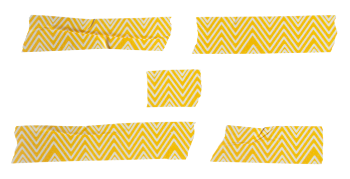 Set of ripped torn striped yellow adhesive tape on transparent background, washi tape design element - Powered by Adobe