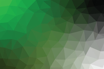 Fototapeta premium Green and black low poly abstract background with a smooth gradient effect. Modern geometric polygon texture ideal for digital design projects. Dynamic faceted backdrop perfect for branding visuals.