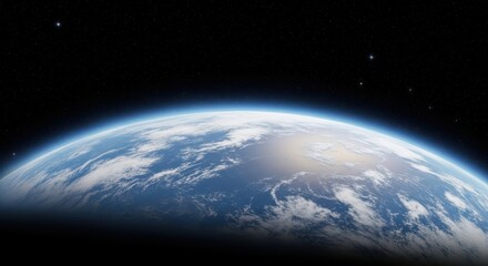 Obraz premium Closeup view of planet earth from orbit, showcasing the curvature of the planet, clouds, and oceans, with a dark starry sky in the background, evoking a sense of awe and perspective