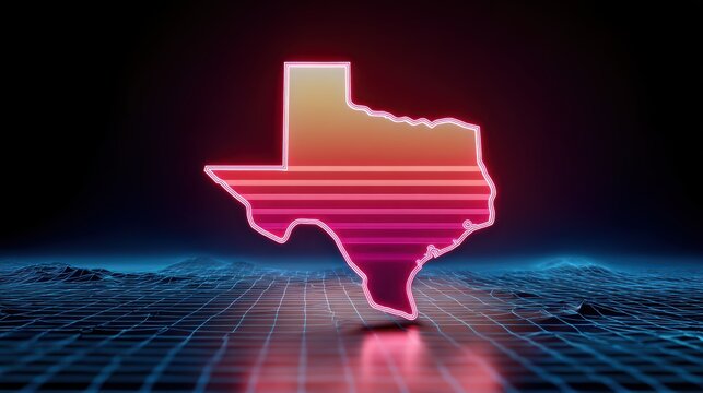 synthwave texas border, synthwave texas border art with bright pink and blue gradients, retro neon glow, and vaporwave sunset colors