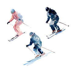 Fototapeta premium PNG Watercolor skiers in motion.