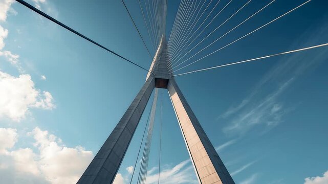 Boston Zakim Bridge Low Angle View Against Blue Sky Cable-Stayed Architecture Masterpiece