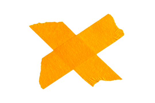 Orange adhesive sticky paper masking tape cut out design element, cross shape x