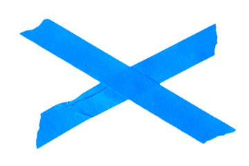 Blue adhesive sticky paper masking tape cut out design element, cross shape x