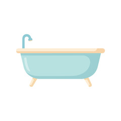 A light blue bathtub with a cream rim and light brown legs