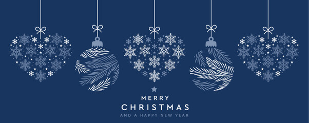 merry christmas card with hanging ball decoration vector illustration