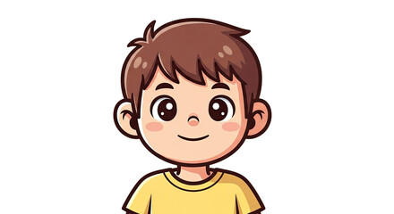 Obraz premium Cute cartoon boy with brown hair and big eyes smiling