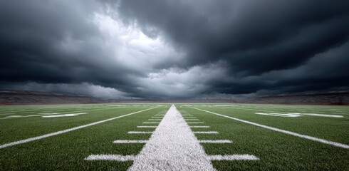 Dramatic american football field with stormy skies for sports event design