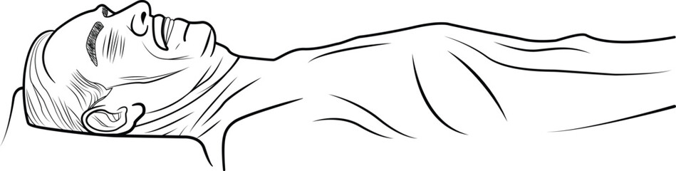 Line art illustration of a man lying down in a calm resting position. Smooth contour lines highlight relaxation and peaceful posture. Minimal sketch style ideal for medical, wellness, and anatomy them