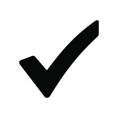 Black check mark icon on white background symbolizing approval, completion, or validation
