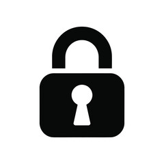 Black padlock with keyhole icon illustration on white background, symbol of security