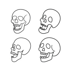 Human skull in open the mouth pose line art set of vector illustration