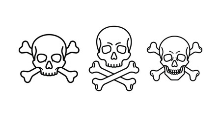 Crossbones and skull  line art set of vector illustration