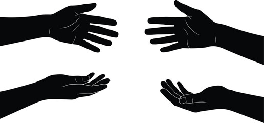 Silhouette hands reaching, offering support and connection, symbolizing help, communication, unity, partnership, cooperation, and human interaction