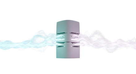 Abstract cube with glowing wave isolated on white background, 3d rendering