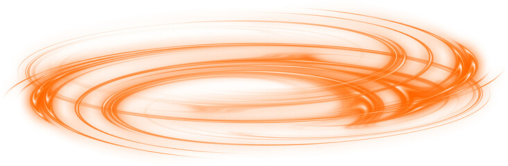 Swirling fiery orange light trails forming an abstract vortex isolated on transparent background
