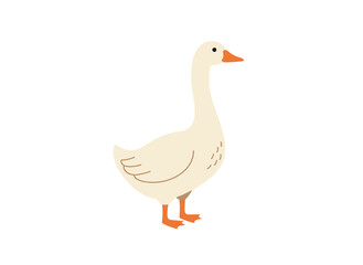 A cute farm goose, accompanied by a funny gosling, long‑necked feathered creature that honks, sings, and speaks with an open beak, is an adorable comic character illustrated in flat vector style on a