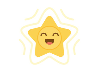 Obraz premium A cute star with a happy face, a funny baby character smiling with closed eyes, a sweet, angelic shape, conveying blissful emotion, depicted as a flat graphic vector illustration of children isolated