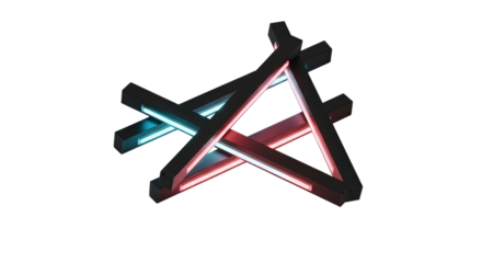 Triangle light with blue and red neon glow isolated on white background