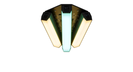 Futuristic light source with three neon tubes isolated on white background