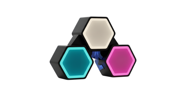 Modern hexagon shaped modular lighting system isolated on white background