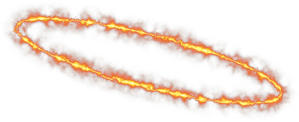 Fiery oval ring of intense energy flames isolated on transparent background