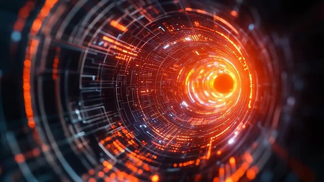 Digital data flowing through abstract illuminated tunnel