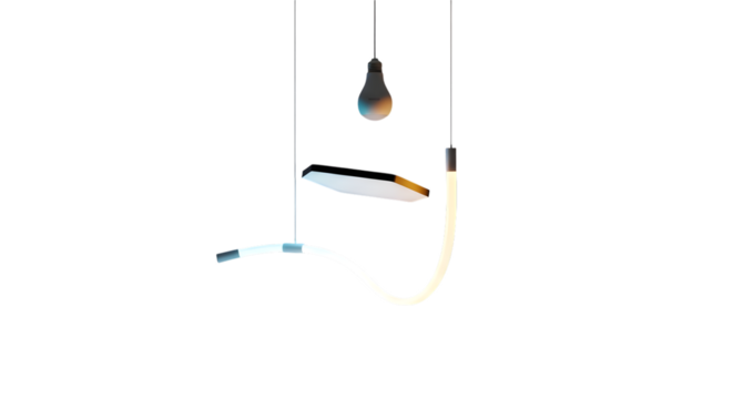 Hanging modern light fixtures isolated on white background