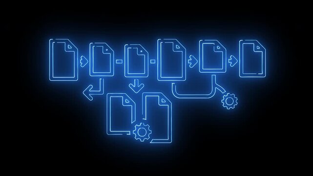 File transition workflow showing document chain, routing paths, process arrows, and automated digital handling