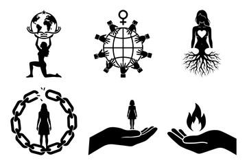 Women human rights gender equality set of empowering woman silhouette illustrations
