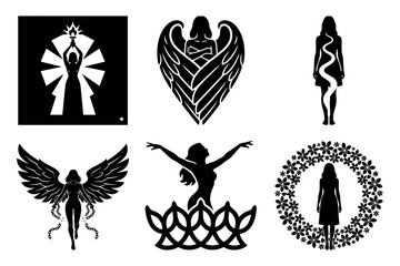 Women human rights gender equality collection of spiritual woman silhouette illustrations