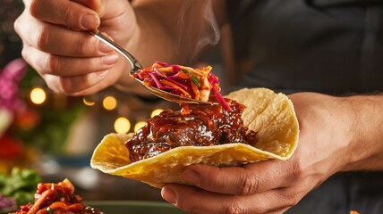 Rich BBQ Pork Taco Vibrant Slaw Holiday Appetizer Street Food