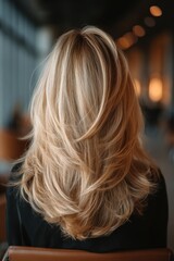 Naklejka premium Back view of girl with gorgeous blonde hair.