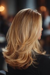 Naklejka premium Back view of girl with gorgeous blonde hair.
