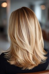 Naklejka premium Back view of girl with gorgeous blonde hair.