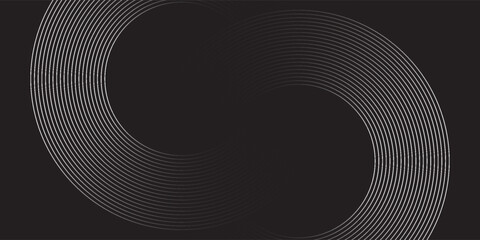 Black abstract background with circle lines. Modern black gray gradient rings. Suitable for banner, cover, poster, website, presentation, brochure, flyer, header