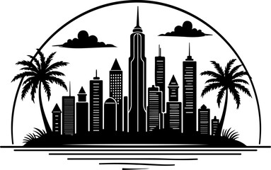 Urban Coastline Silhouette Scene