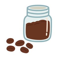 Coffee Beans and Powder Jar in Cute Flat Illustration for Café Icons